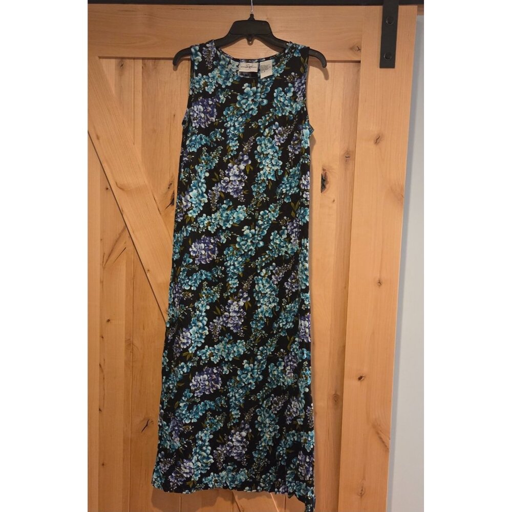 Studio Ease Size 8 Maxi Dress Sleeveless Y2k Blue Purple Floral Romantic Rayon